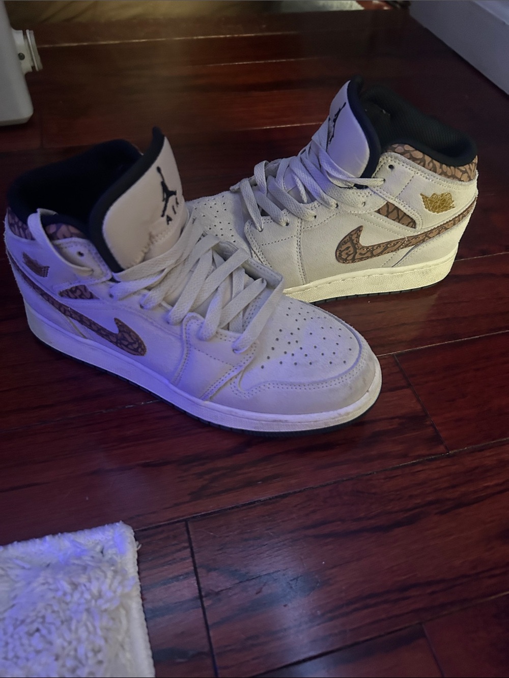 Nike Air Jordan 1 Mid White with Brown Patterned Swoosh